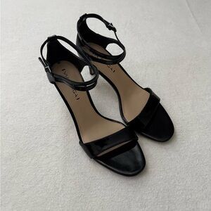 Via Spiga Black Patent Leather Ankle Strap Sandals